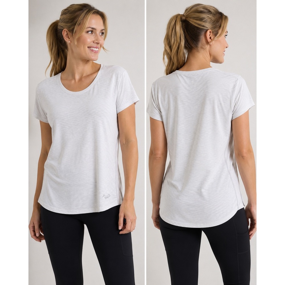 Kuhl Womens XL White Micro Stripe Short Sleeve Performance T-Shirt Scoop Neck